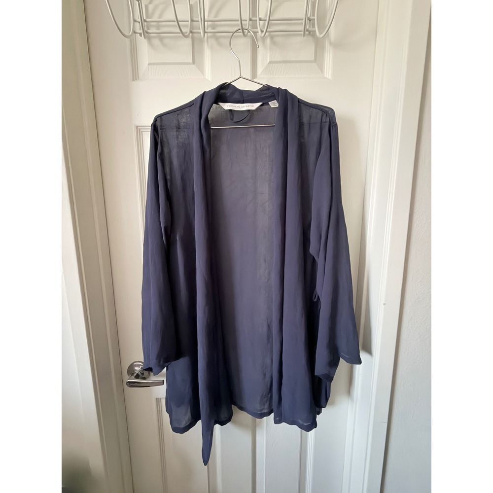 Victoria's Secret Sheer Chiffon Robe Navy Blue Open Front M/L